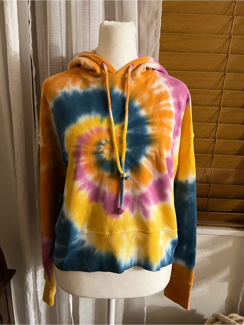Tie-Dye Spiral Hoodie in Yellow, Blue & Pink
